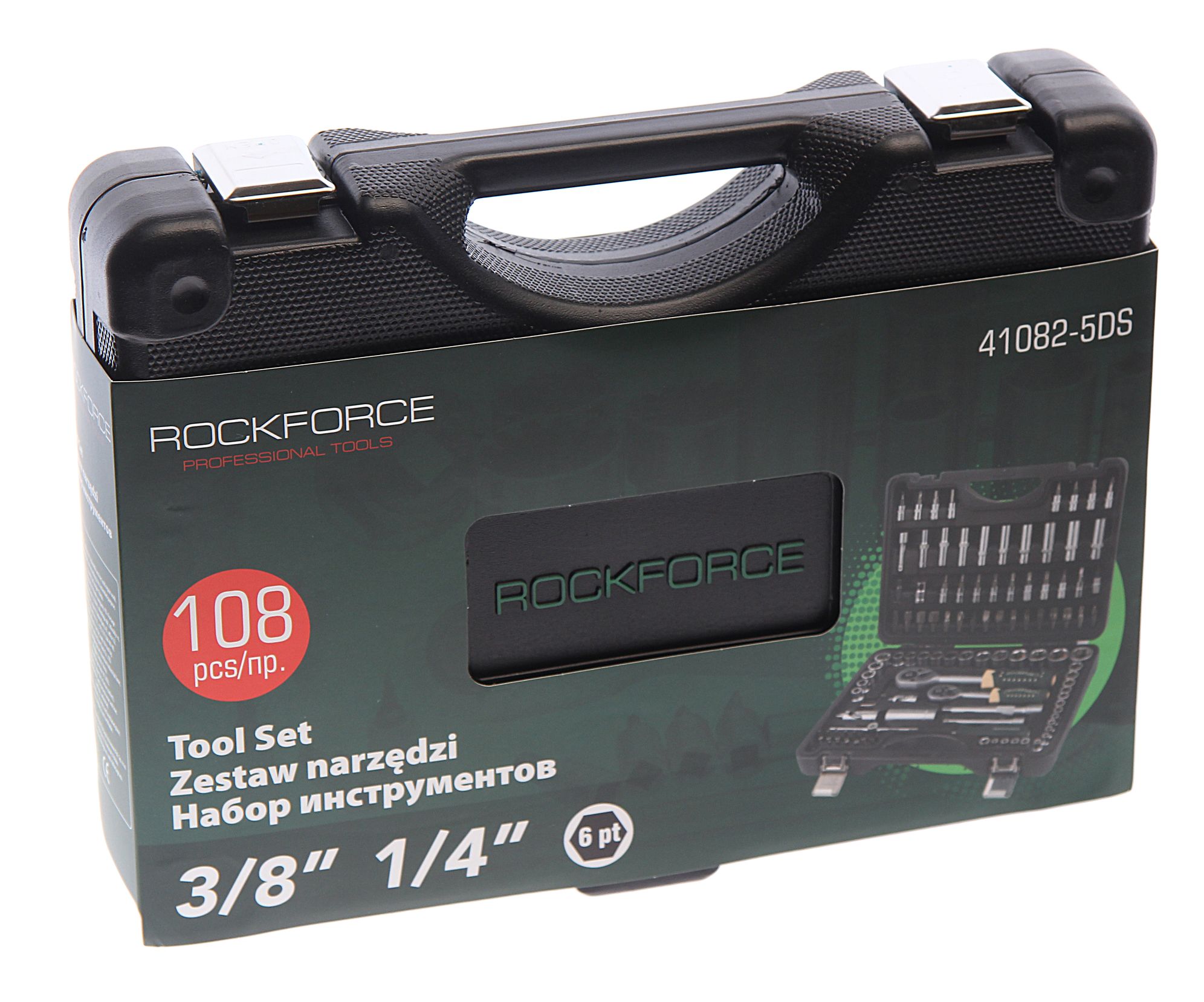 Набор торцевых головок и вставок RF-41082-5DS: 1/4" & 3/8"DR 6-гранных 108пр. ROCKFORCE /1/8