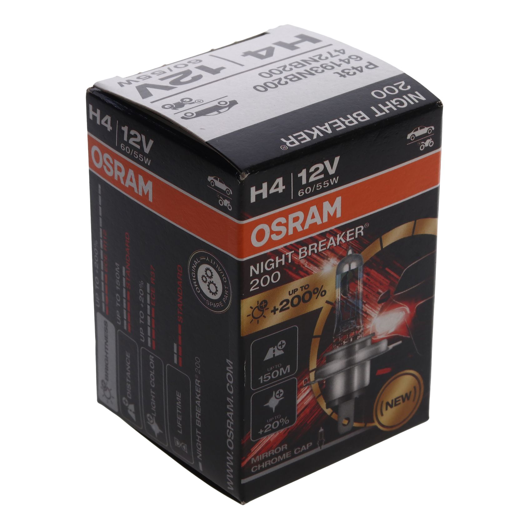 Автолампа H4 (60/55) P43t+200% NIGHT BREAKER 200  4050К 12V OSRAM /1/10