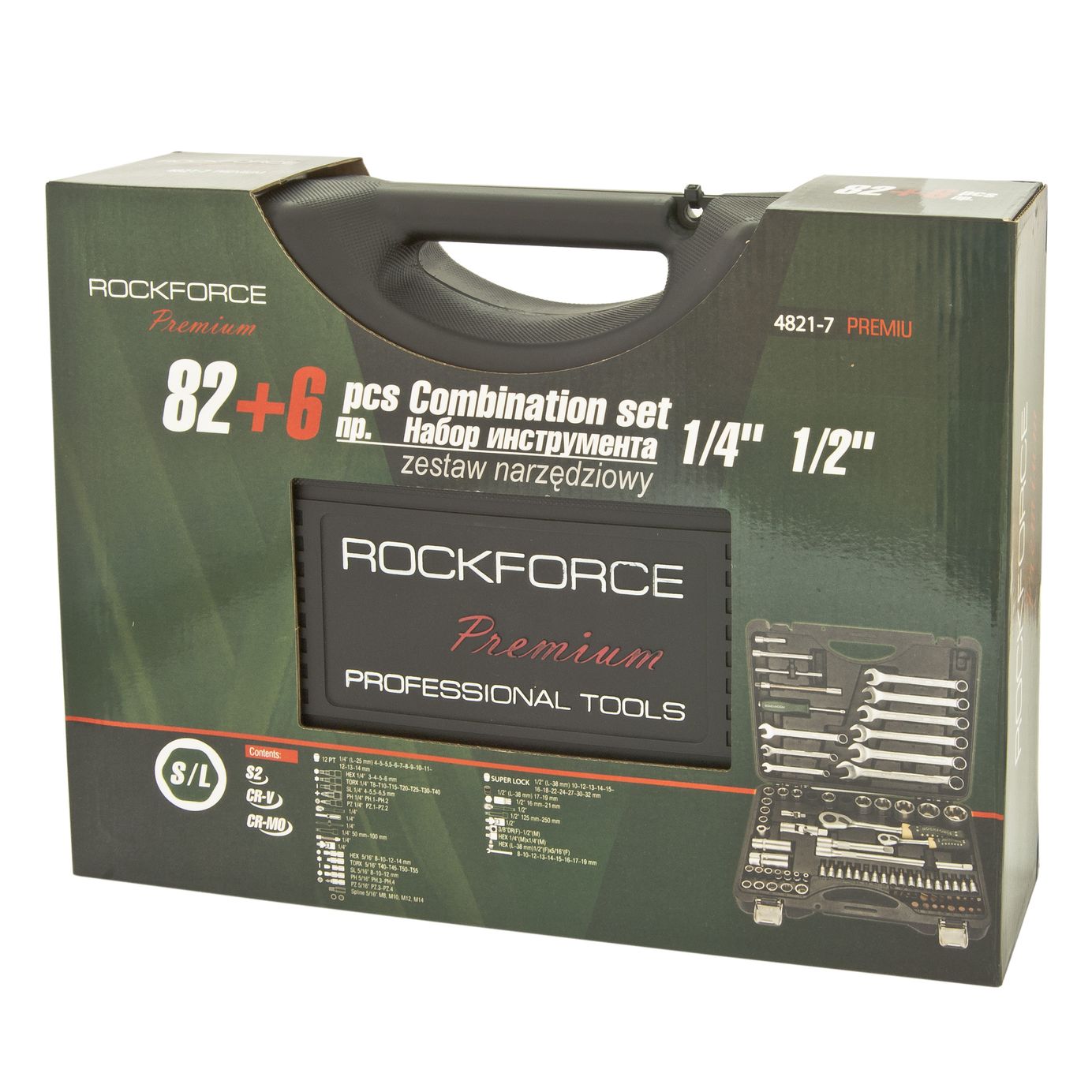 Набор инструмента RF-4821-7-PREMIUM: 1/2" & 1/4"DR 6-гранный (S/L) 82пр + 6пр. ROCKFORCE /1/3