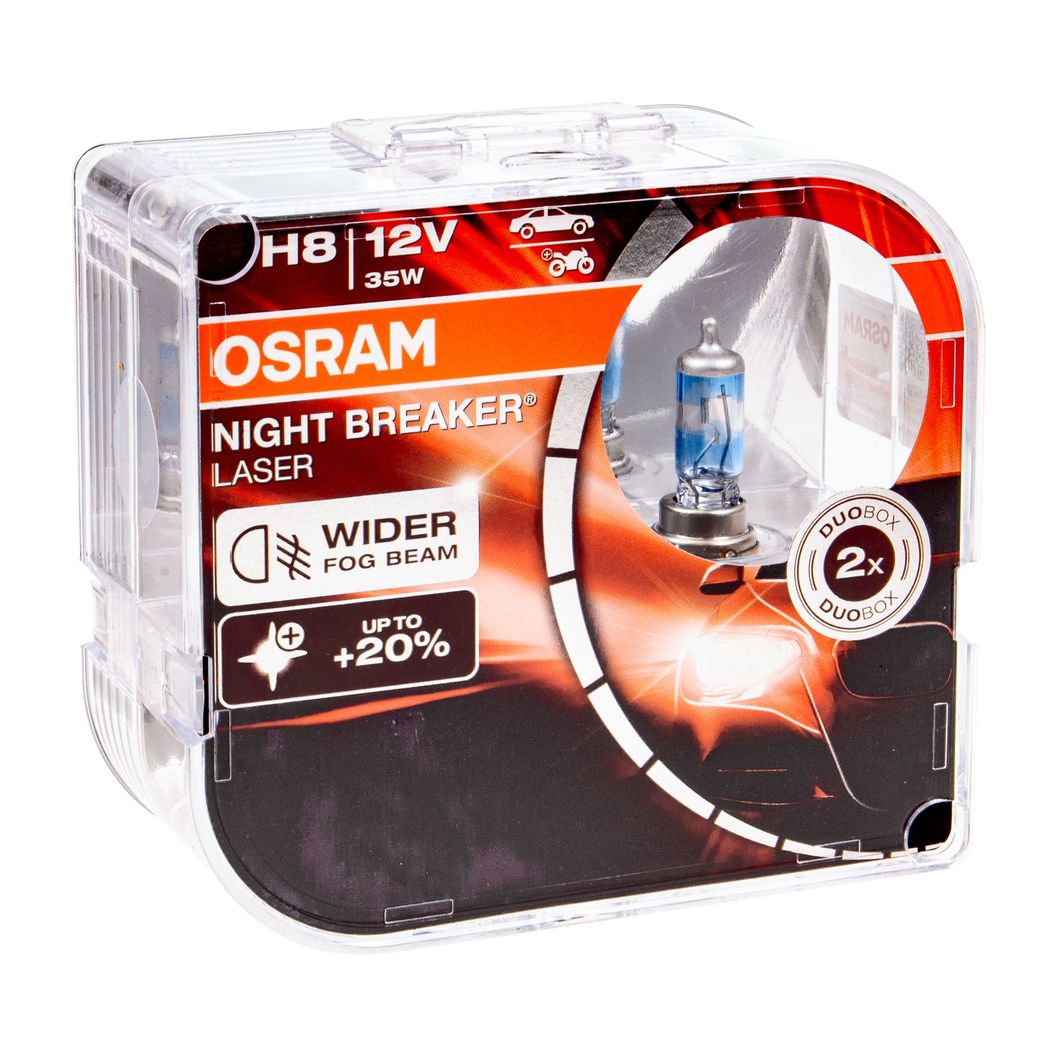 Автолампа H8 (35) PGJ19-1+150% NIGHT BREAKER LASER  3900K (евробокс, 2шт) 12V OSRAM /1/10