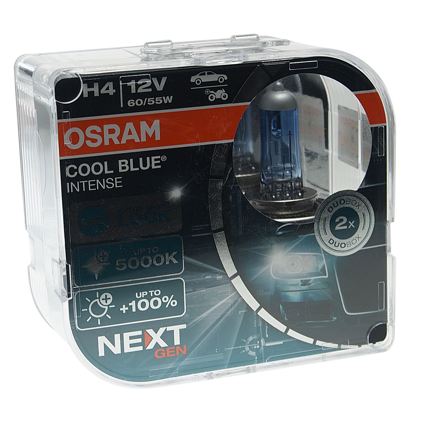 Автолампа H4 (60/55) P43t-38+100% COOL BLUE INTENSE (NextGen) (ЭКОбокс, 2шт) до 5000K 12V OSRAM /1/10