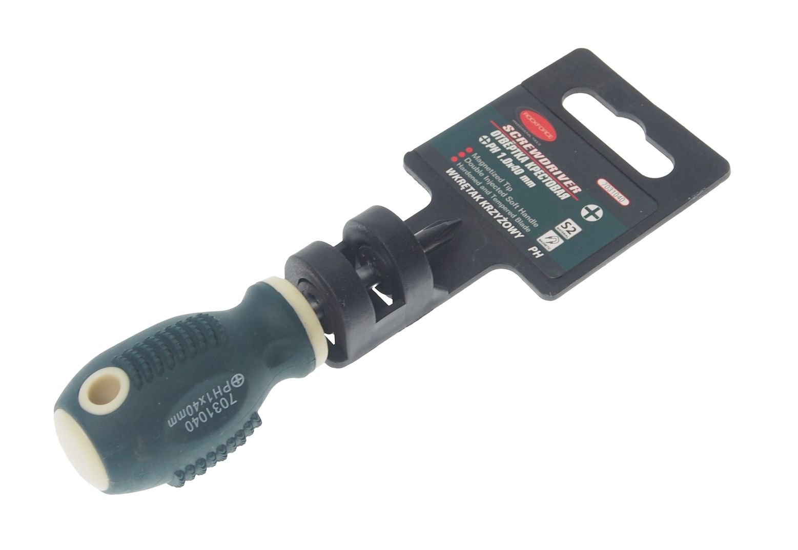 Отвертка RF-7031040 крестовая магнитная "Profi" S2 PH1.0x40мм, на пластиковом держателе ROCKFORCE /1