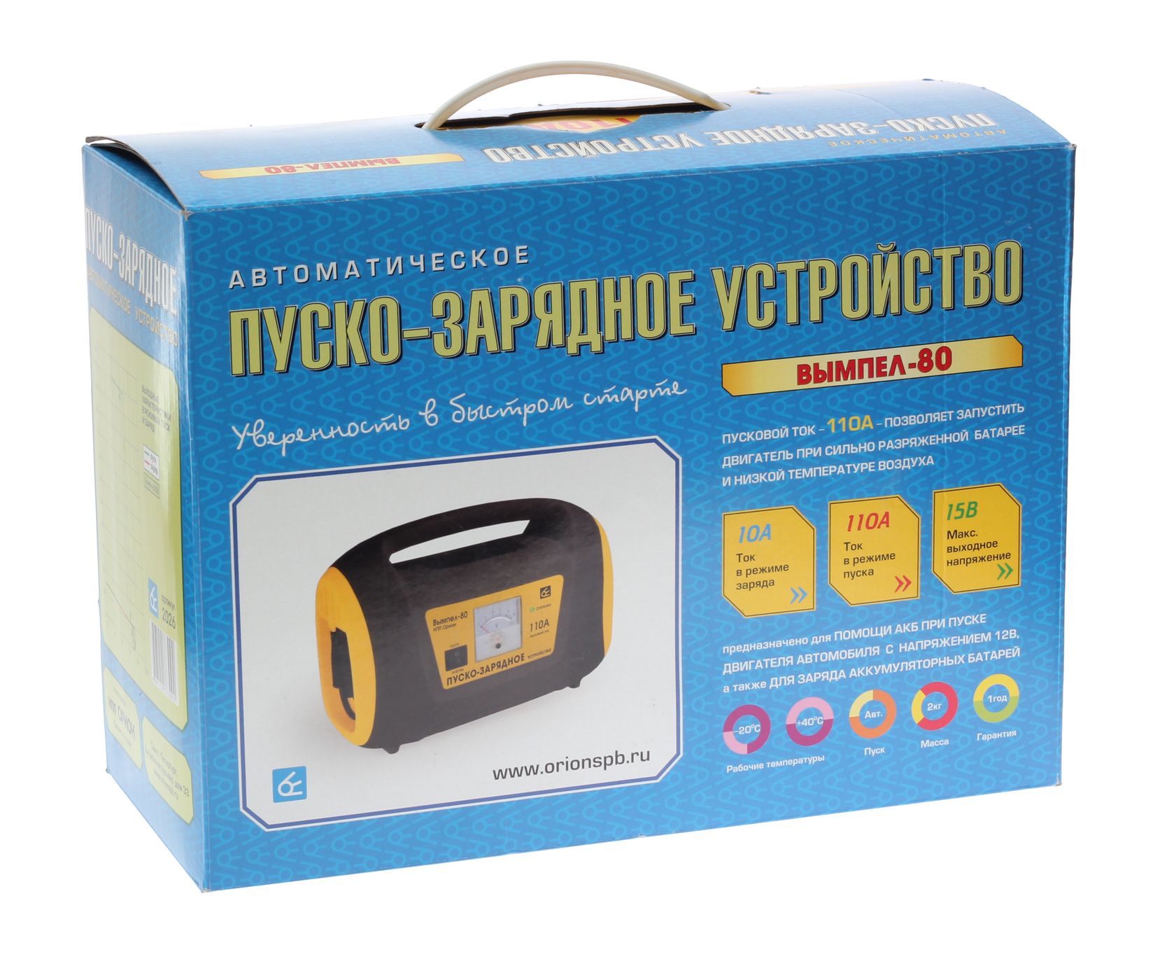 Пуско-зарядное устройство ВЫМПЕЛ-80 для АКБ 12V (пусковой ток 110A, зарядный ток 10А) автомат 220V ОРИОН /1