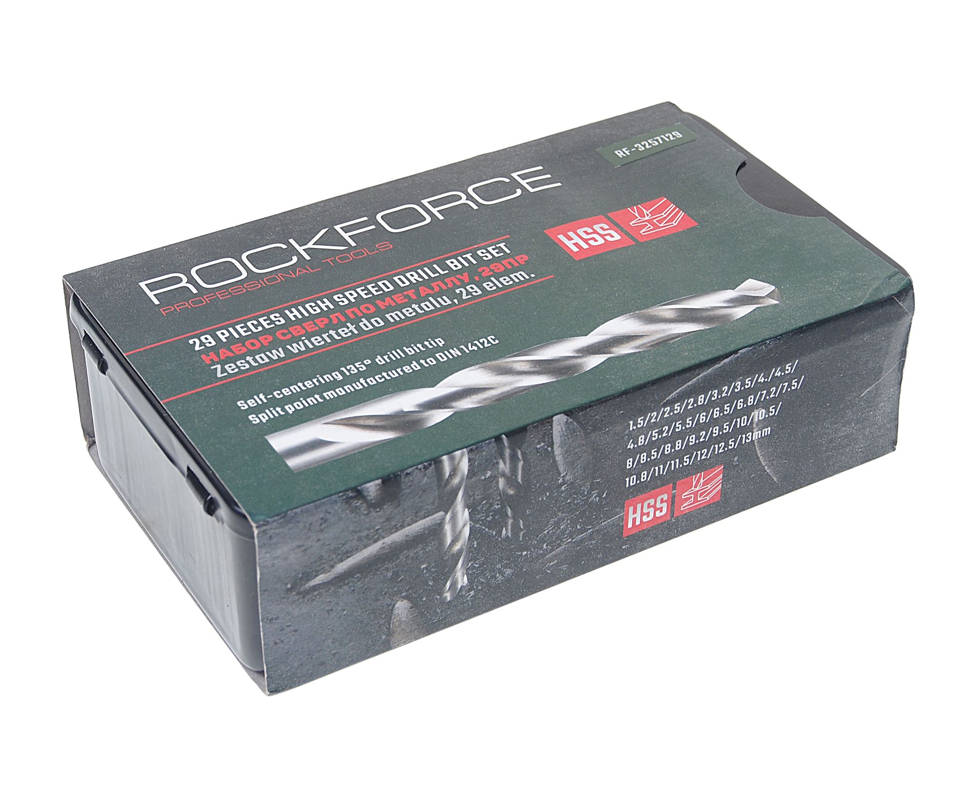 Набор сверл RF-3257129 по металлу HSS,29пр в метал. кейсе ROCKFORCE /1