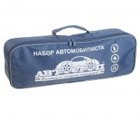 Набор автомобилиста H-1 АВТОТЕХОСМОТР 6 предметов (огнетушитель 2л, знак аварийной остановки, трос 3.5т, аптечка, перчатки) АВТОСТОП /1/4