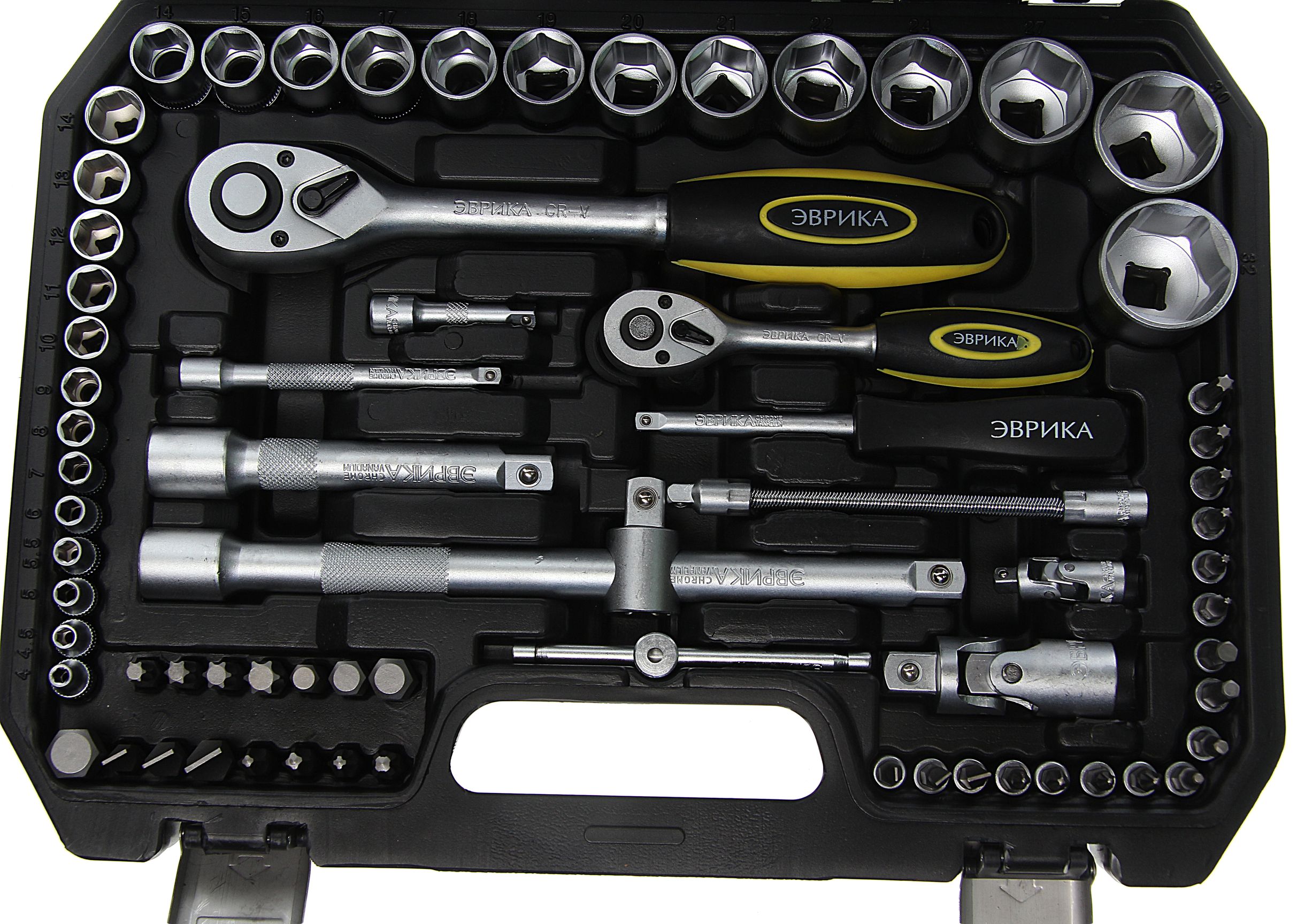 Набор инструмента ER-80082 1/4"&1/2"DR 6-гранный 82 предмета ЭВРИКА 1/3