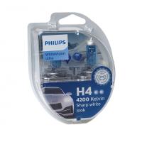 Автолампа H4 (60/55) P43t-38 WhiteVision ultra 4200K (2шт+2шт W5W) 12V PHILIPS /1/10