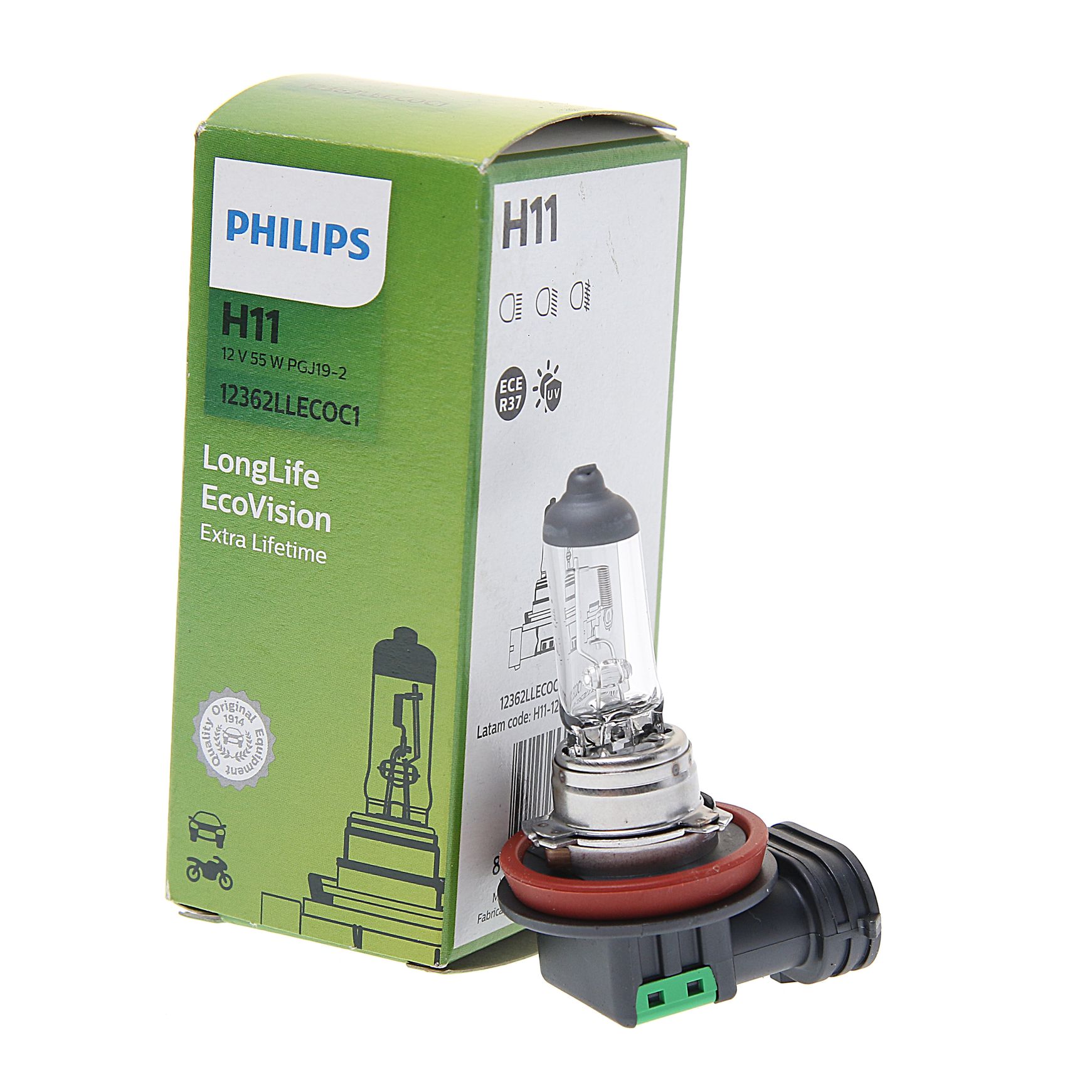 Автолампа H11 (55) PGJ19-2 LongLife EcoVision 12V PHILIPS /1/50
