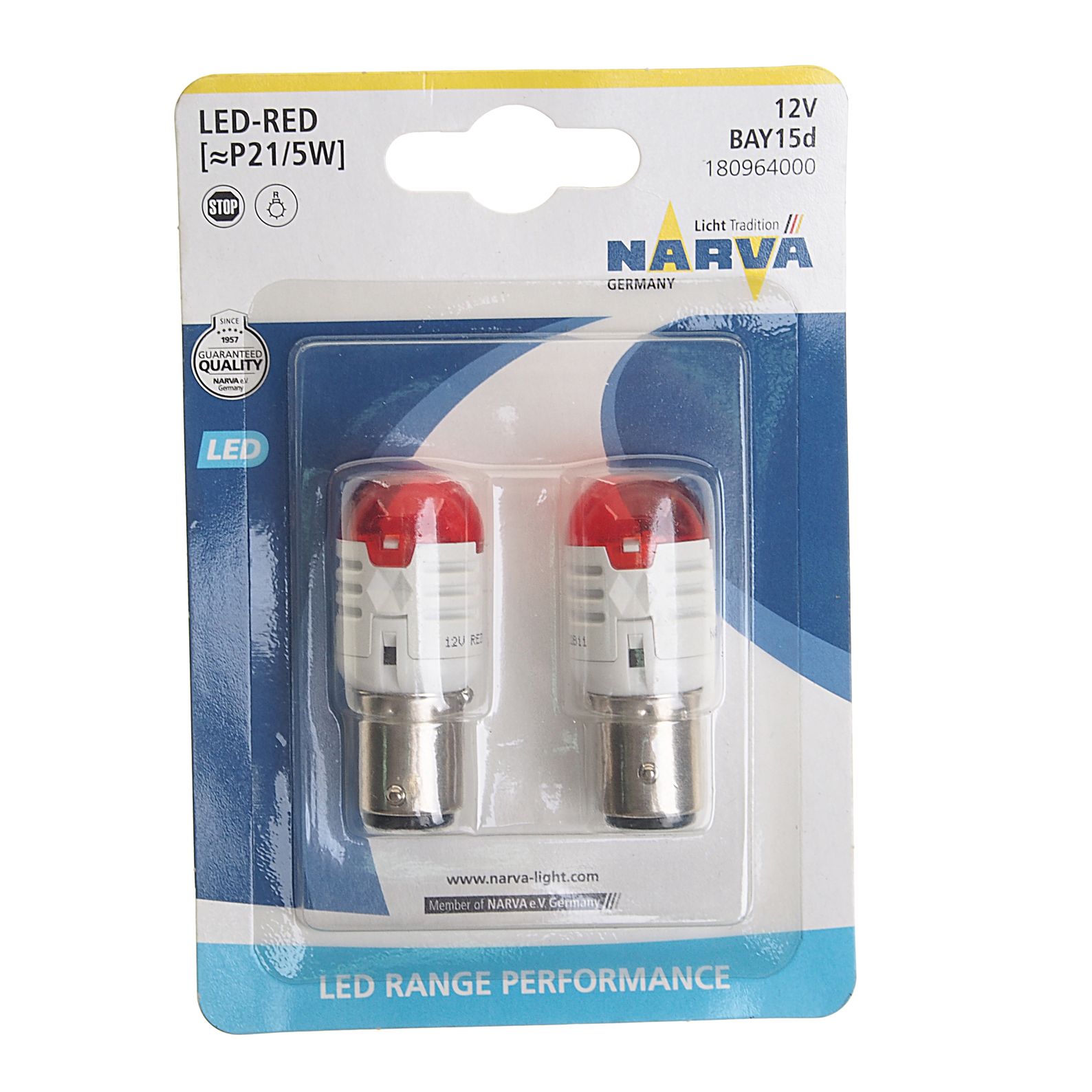 Автолампа P21/5 (2.8W/0.4W) BAY15d LED RED (блистер, 2шт) U30R 12V NARVA /1/10 OLD