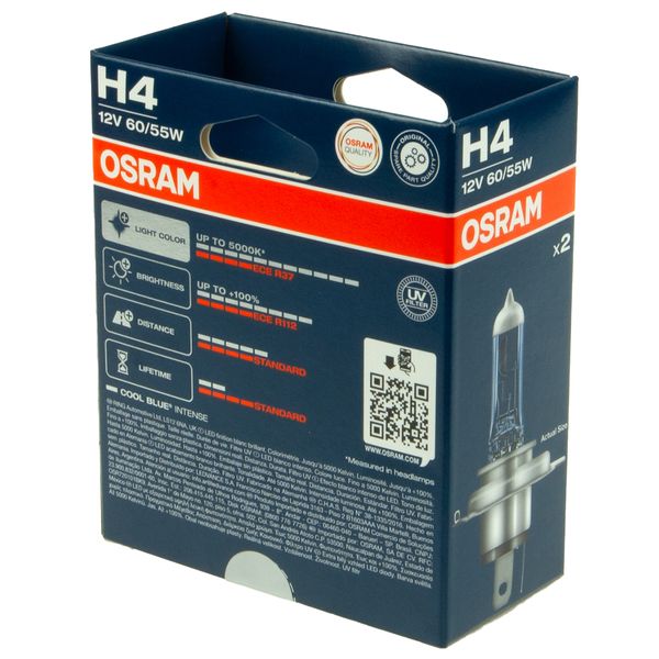 Автолампа H4 (60/55) P43t-38+100% COOL BLUE INTENSE (NextGen) (ЭКОбокс, 2шт) до 5000K 12V OSRAM /1/10
