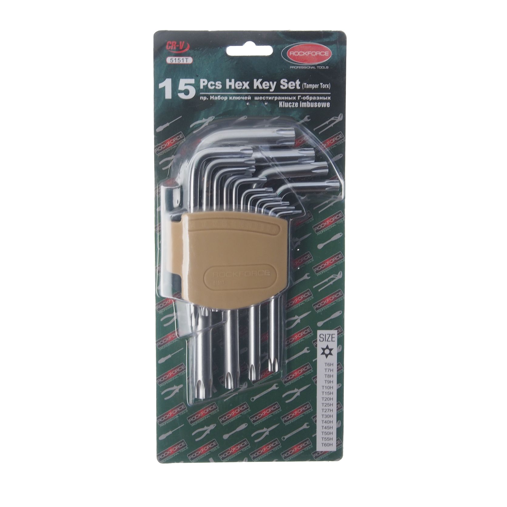 Набор ключей RF-5151T TORX Г-образных с отверстием,15пр.(Т6Н-Т10Н,Т15Н,Т20Н,Т25Н,Т27Н,Т30Н,Т40Н,Т45Н,Т50Н,Т55Н,Т60Н)в пласт держате ROCKFORCE