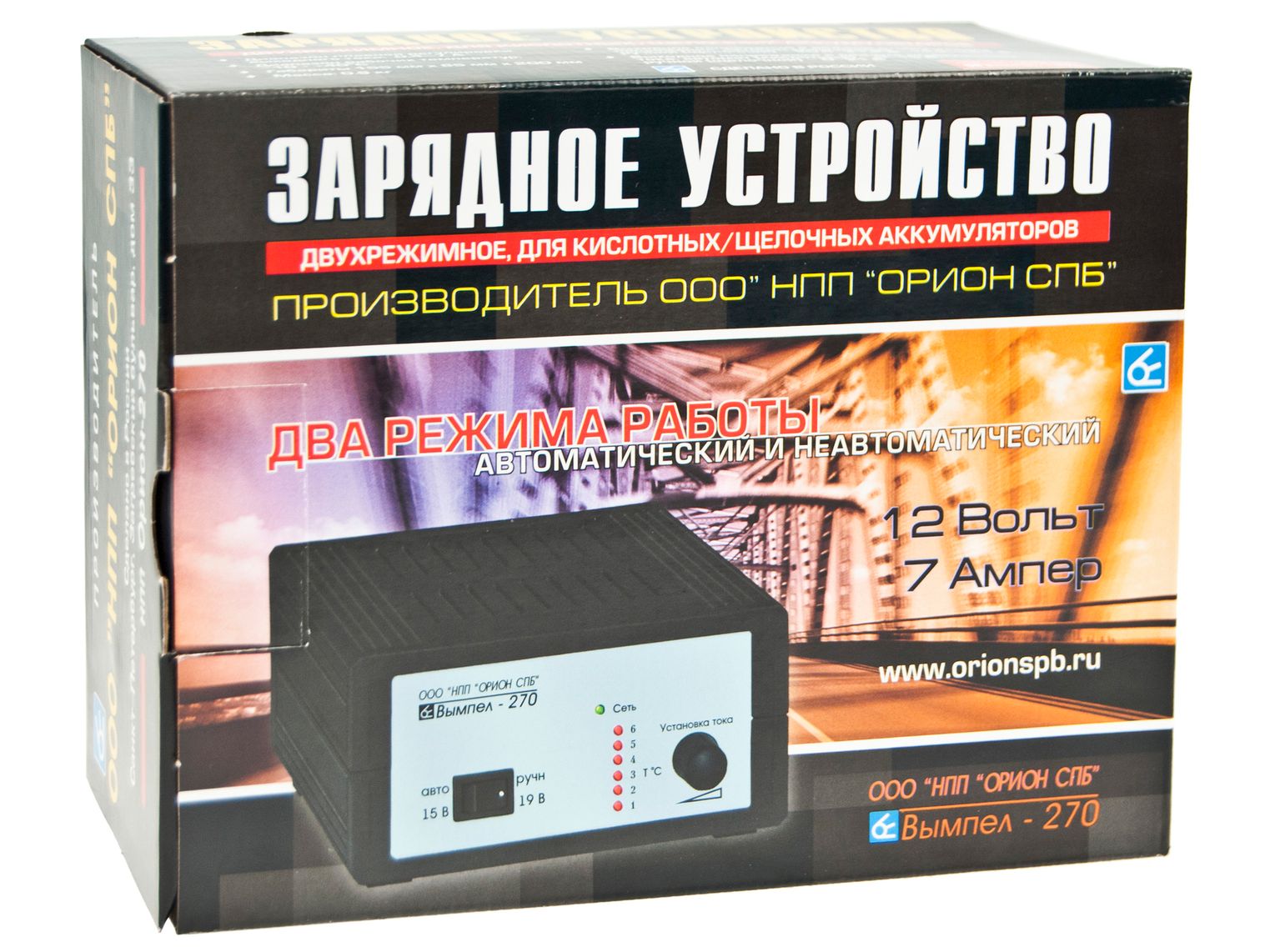 Зарядное устройство ВЫМПЕЛ-270 для АКБ 6V-12V (0.4-7A) 2 режима: автомат/ручной 220V ОРИОН /1/20