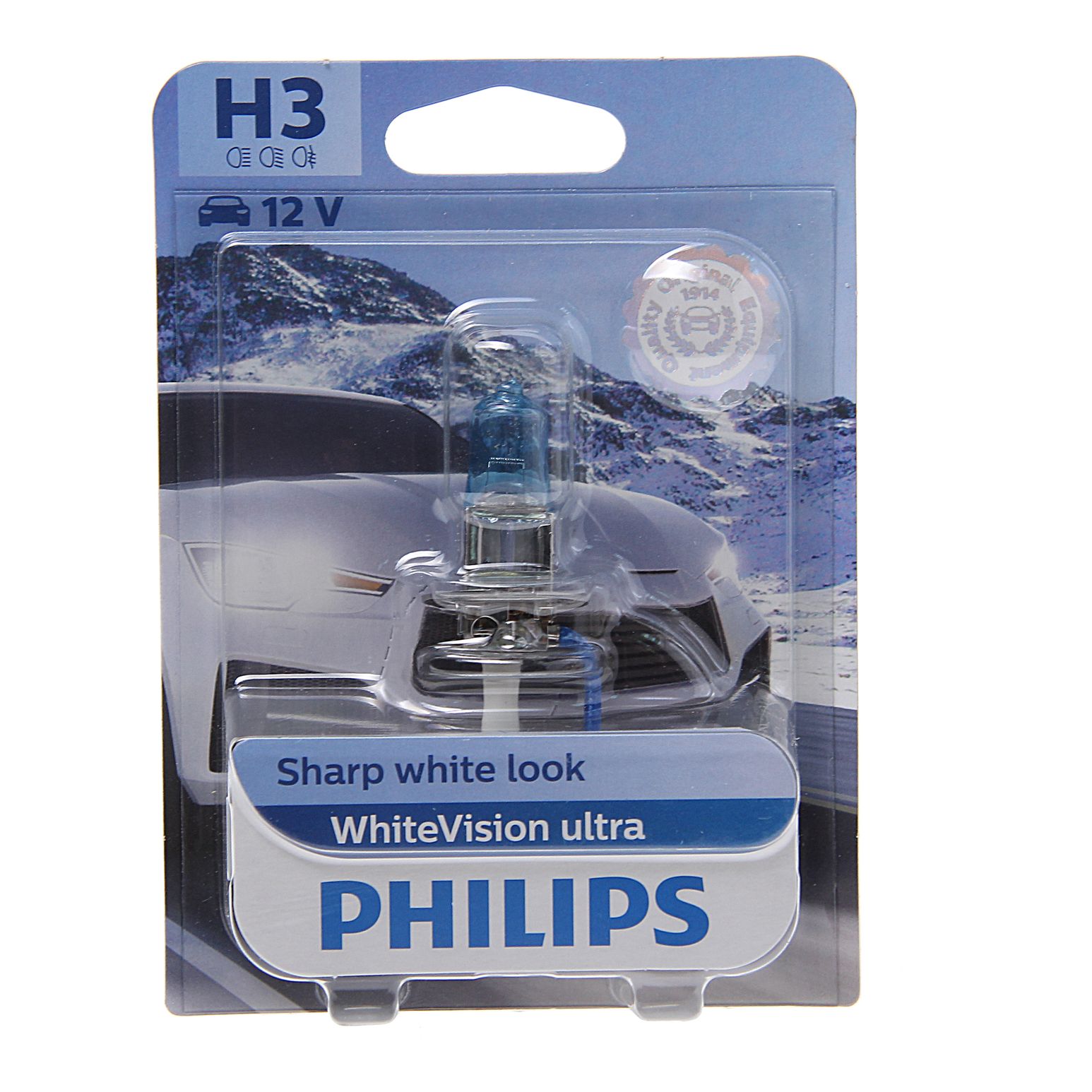 Автолампа H3 (55) PK22s WhiteVision ultra 3900K (блистер) 12V PHILIPS /1/10