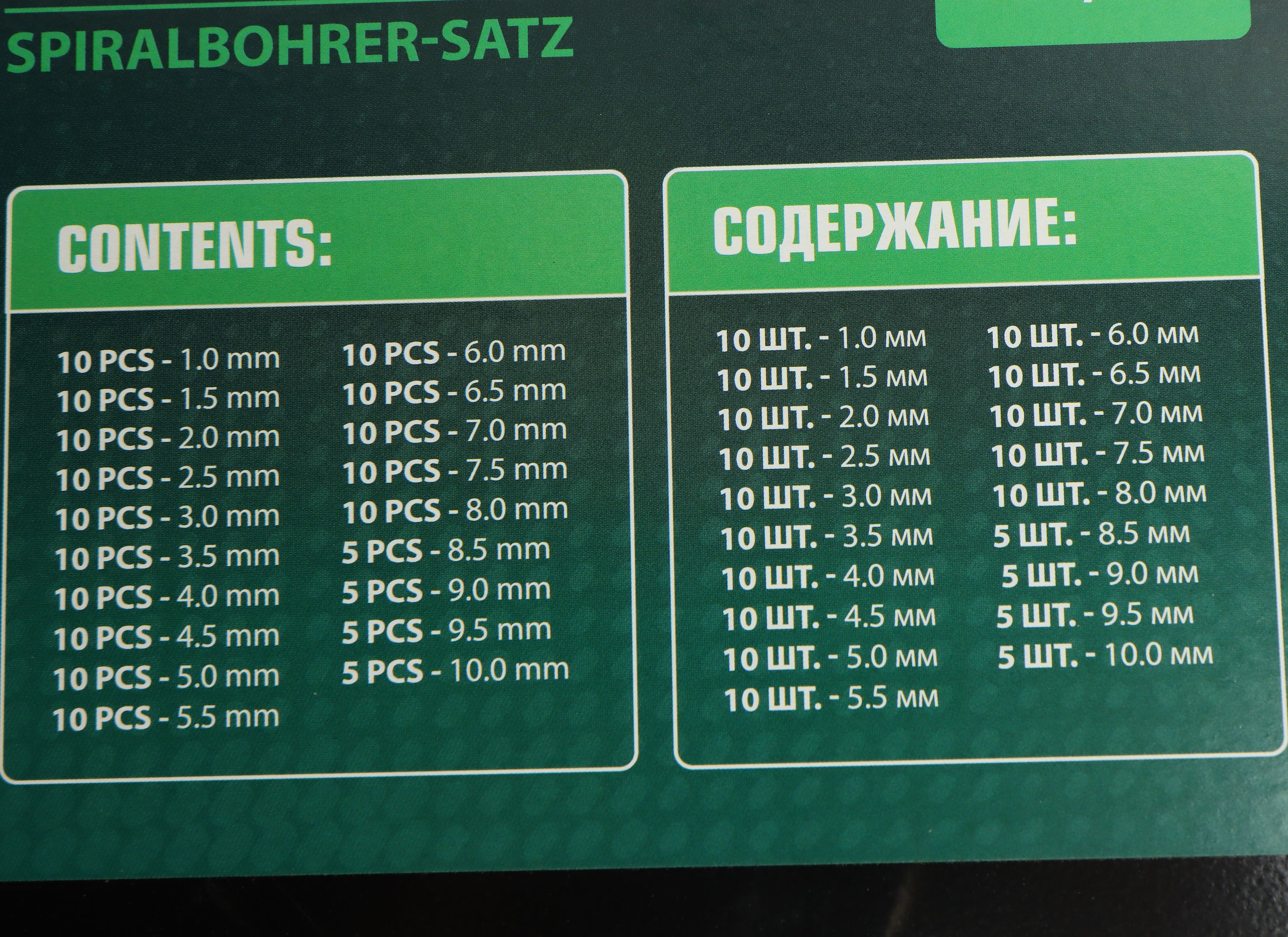 Набор сверл RF-924U170 по металлу 170пр(1,1.5,2,2.5,3,3.5,4,4.5,5,5.5,6,6.5,7,7.5,8мм по 10шт,8.5,9,9.5,10мм по 5шт)в кейсе ROCKFORCE /1/5