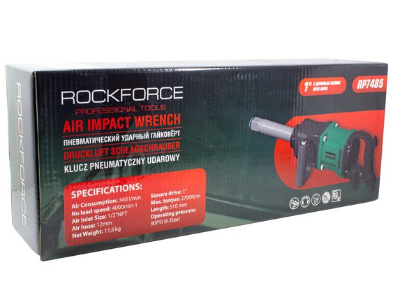 Пневмогайковерт RF-RP7485 2700Hм, 1'' ударный с длинным валом,реверсом и регулировкой усилия (4000 об/мин,6.3bar,340 л/мин,11.6кг) ROCKFORCE /1/2