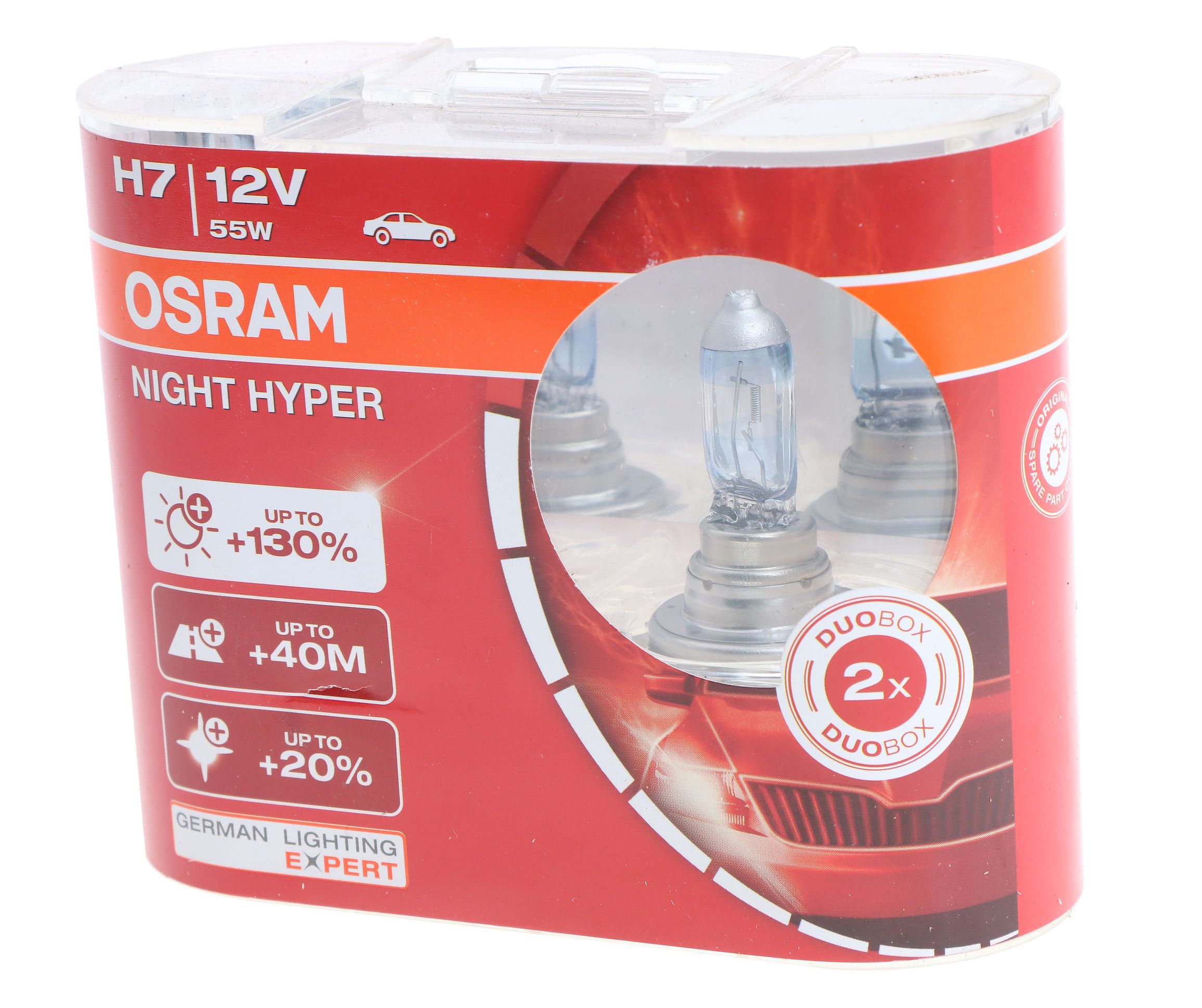 Автолампа H7 (55) PX26d+130% NIGHT HYPER (евробокс, 2шт)  12V OSRAM /1/10