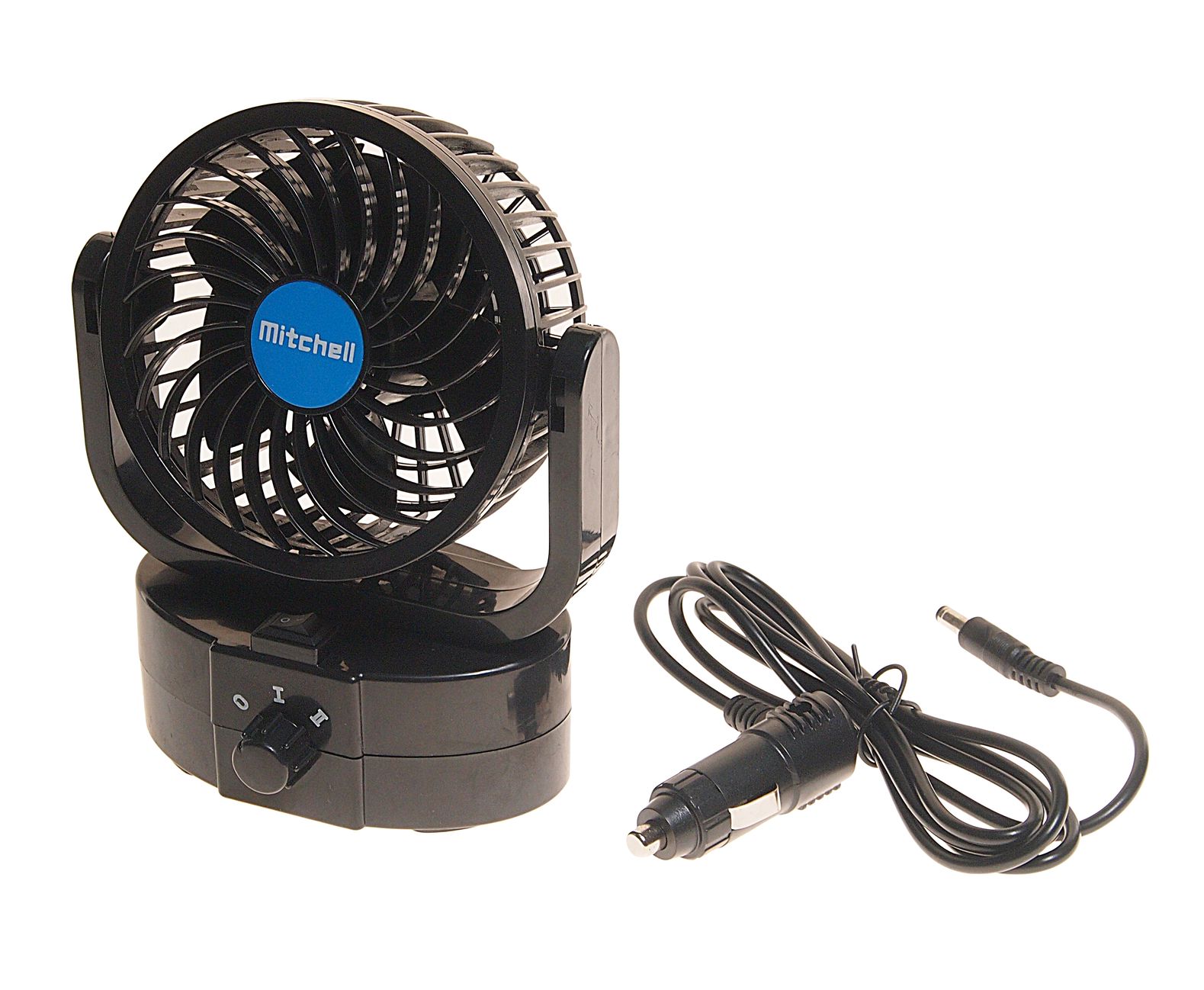 Вентилятор HX-501 10см (4") 12V (3/3.5W) 2-скорости, автовращение, с регулируемыми углами обдува 360° black/blue MITCHELL 1/36