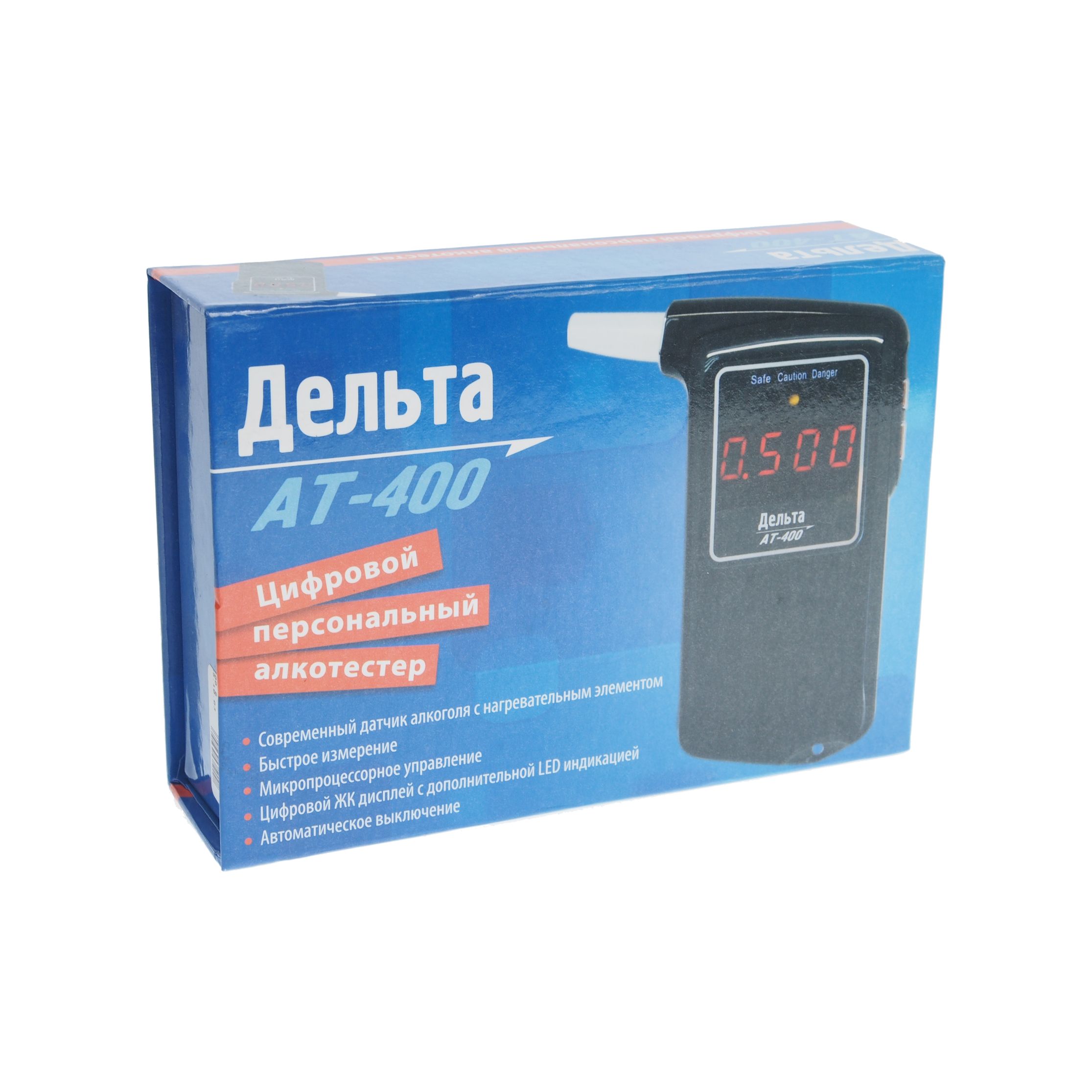 Алкотестер AT400 портативный (0,00-2,00 промилле) ЖК-дисплей с подсветкой, сменные мундштуки, звуковой сигнализатор ДЕЛЬТА /1/40