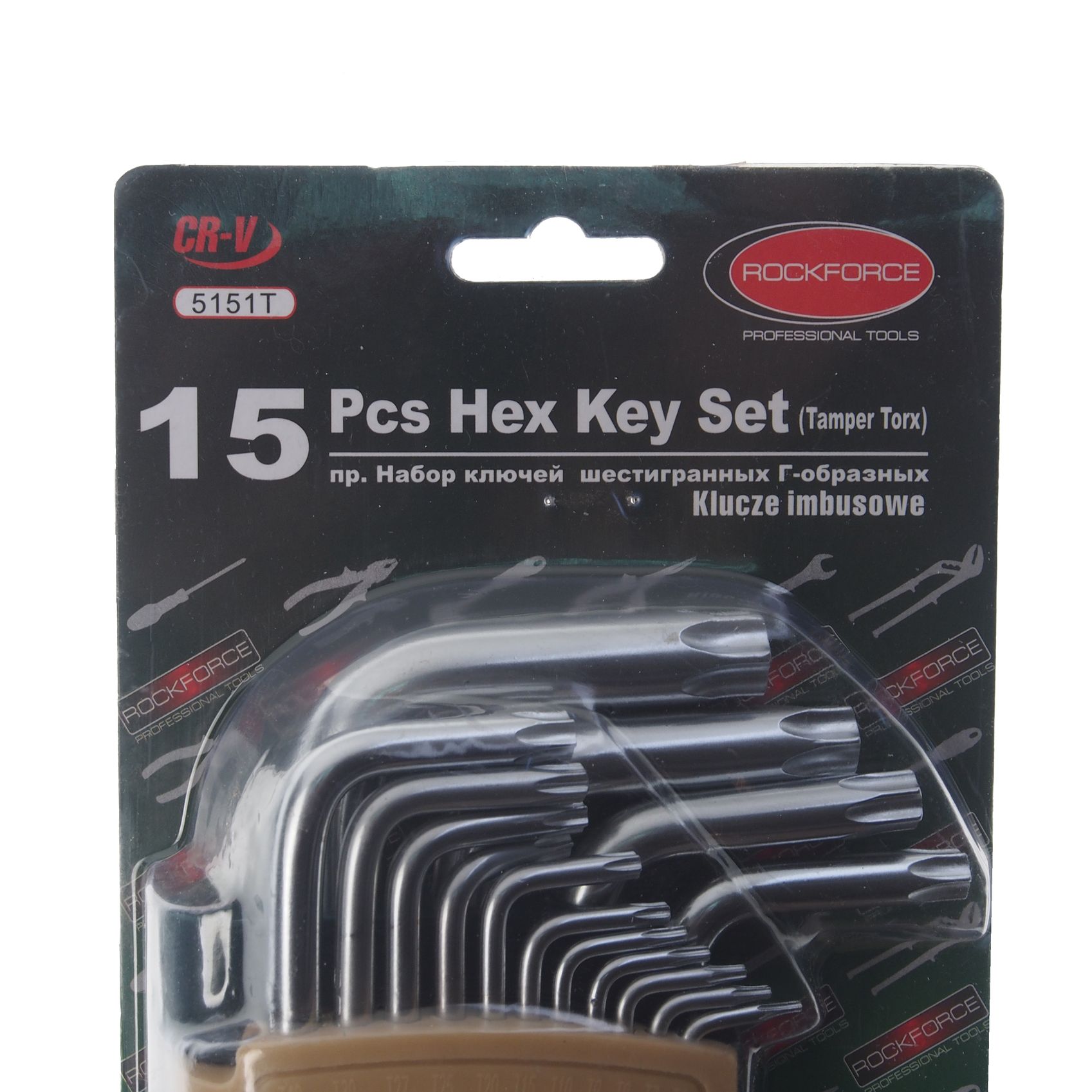 Набор ключей RF-5151T TORX Г-образных с отверстием,15пр.(Т6Н-Т10Н,Т15Н,Т20Н,Т25Н,Т27Н,Т30Н,Т40Н,Т45Н,Т50Н,Т55Н,Т60Н)в пласт держате ROCKFORCE