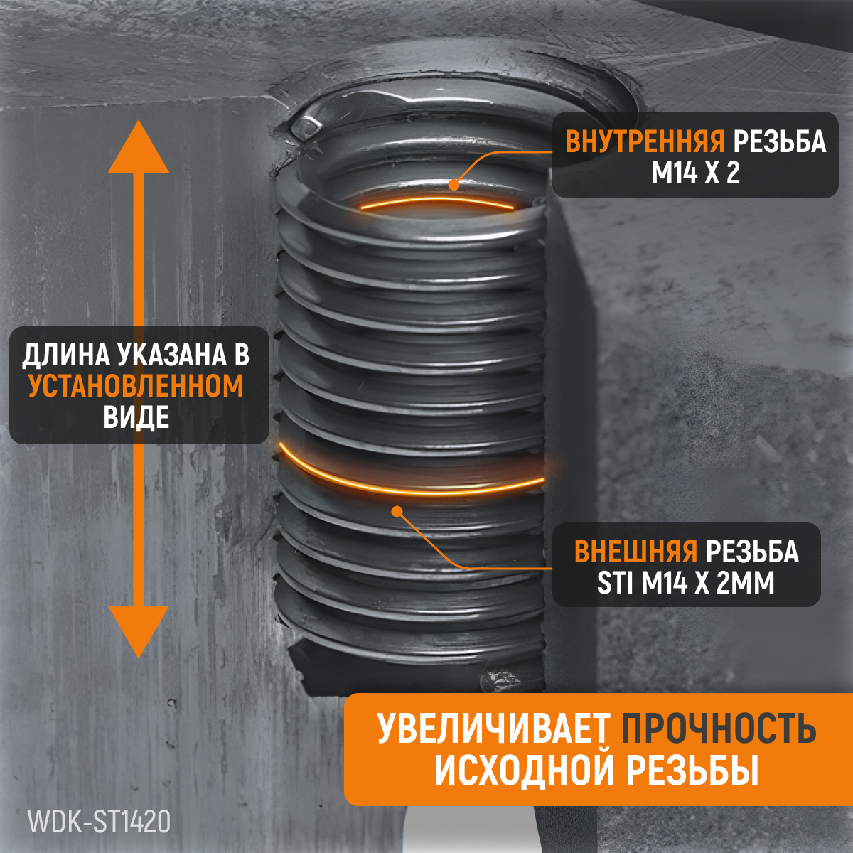 WDK-ST1420 Набор для восстановления резьбы M14X2, 16 предметов
