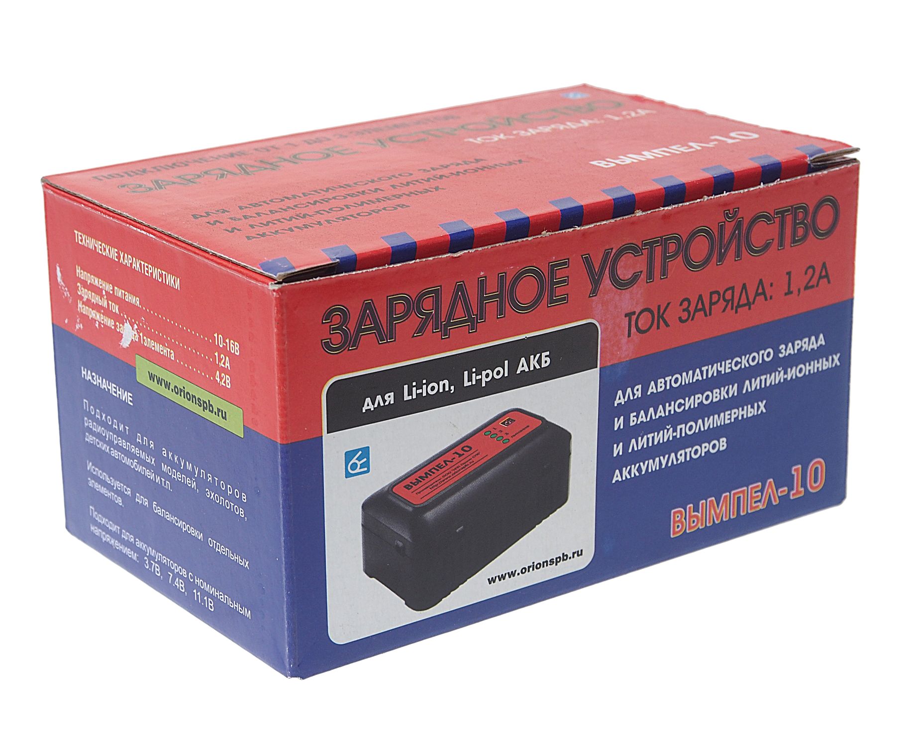 Зарядное устройство ВЫМПЕЛ-10 (автомат,1.2А, 4.2-12,6В, для Li-pol / Li-ion АКБ, балансир) ОРИОН /1/20