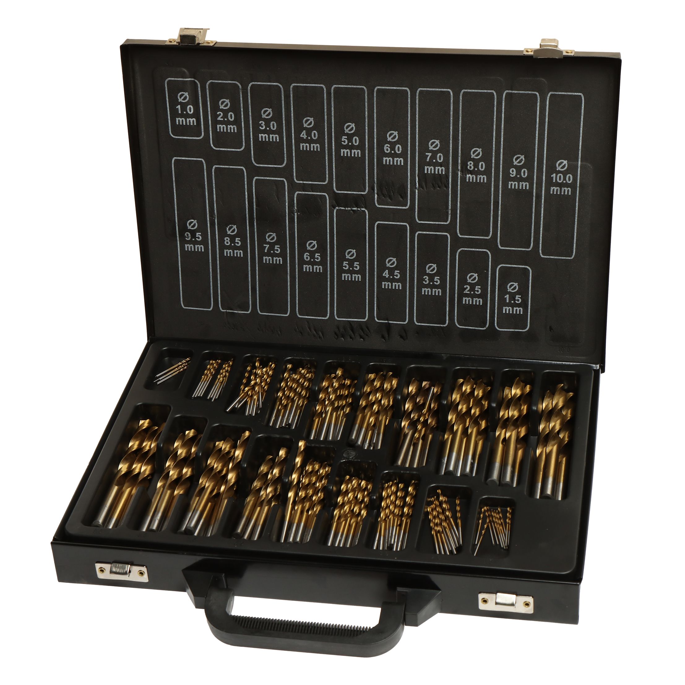 Набор сверл RF-924U170 по металлу 170пр(1,1.5,2,2.5,3,3.5,4,4.5,5,5.5,6,6.5,7,7.5,8мм по 10шт,8.5,9,9.5,10мм по 5шт)в кейсе ROCKFORCE /1/5