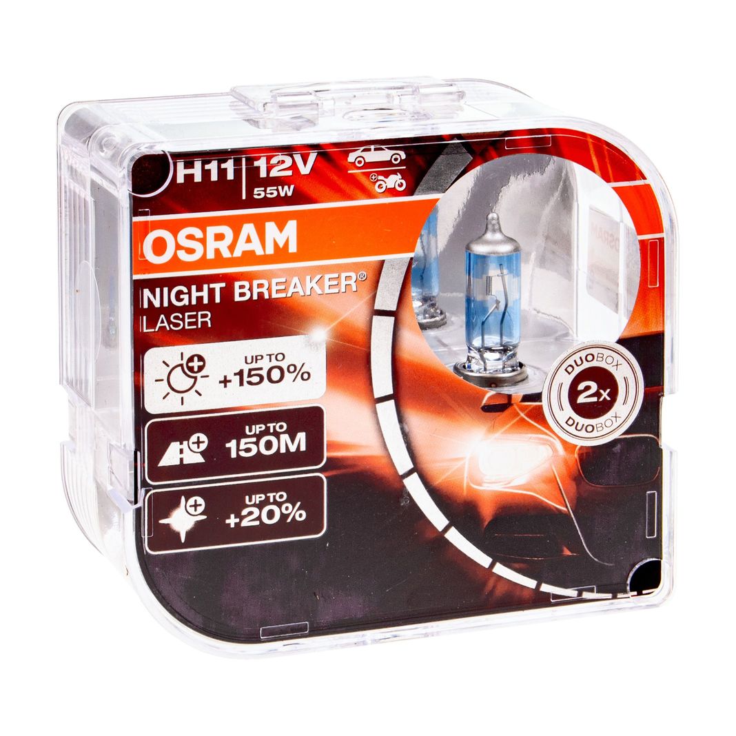 Автолампа H11 (55) PGJ19-2+150% NIGHT BREAKER LASER  3750K (евробокс, 2шт) 12V OSRAM /1/10