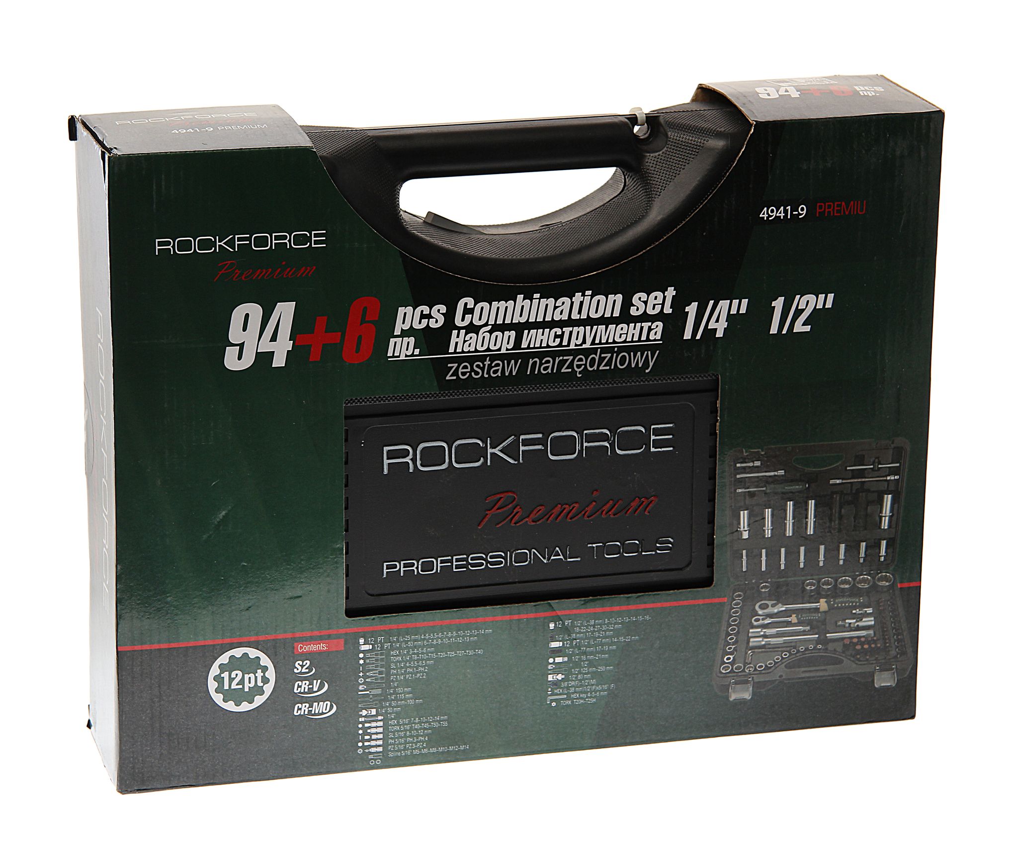 Набор торцевых головок и вставок RF-4941-9-PREMIUM: 1/2" & 1/4"DR 12-гранных 94пр + 6пр. ROCKFORCE /1/3