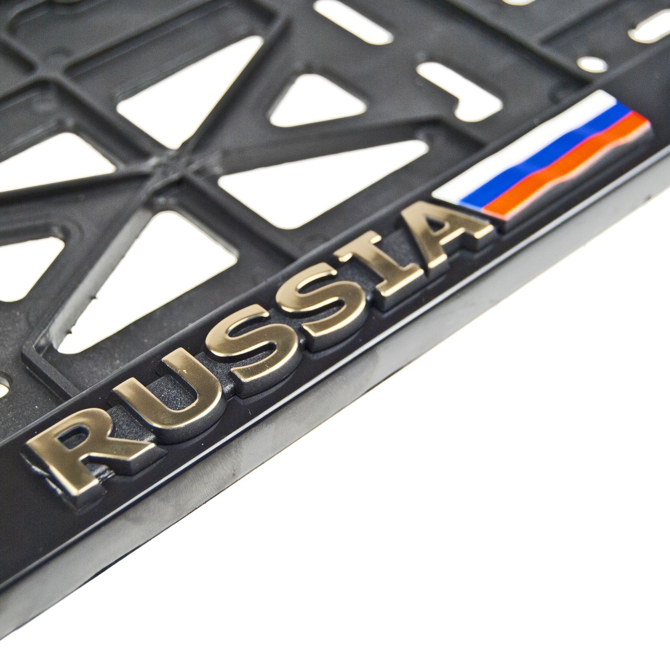 Рамка для номерного знака AB-012 (112/1-STD-RU-з) GOLD с защелкой и надписью "RUSSIA" рельефная /1/30