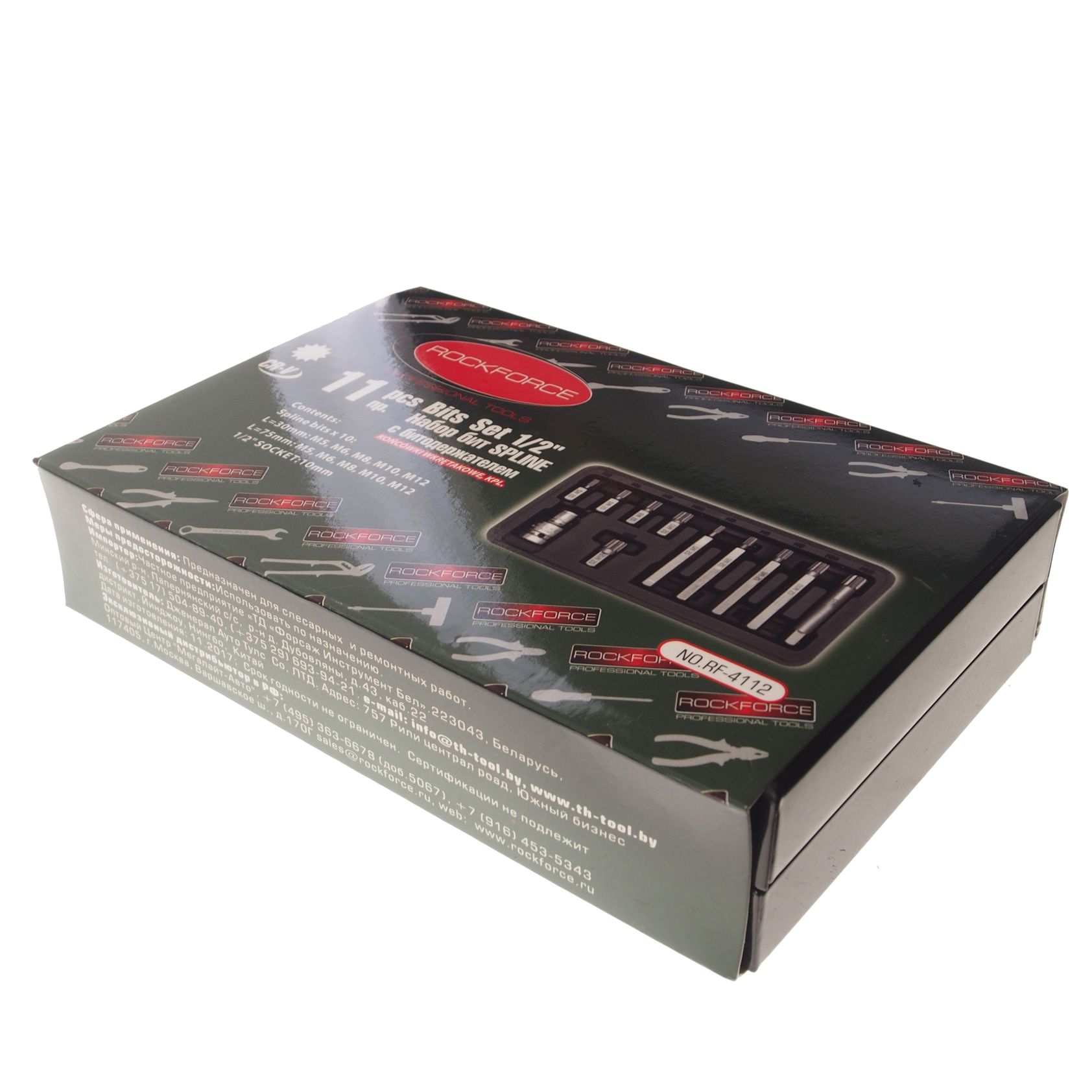 Набор бит RF-4112 SPLINE с битодержателем,11пр. 1/2"(L:30/75мм; M5,М6,М8,М10,M12), в металлическом кейсе ROCKFORCE /1