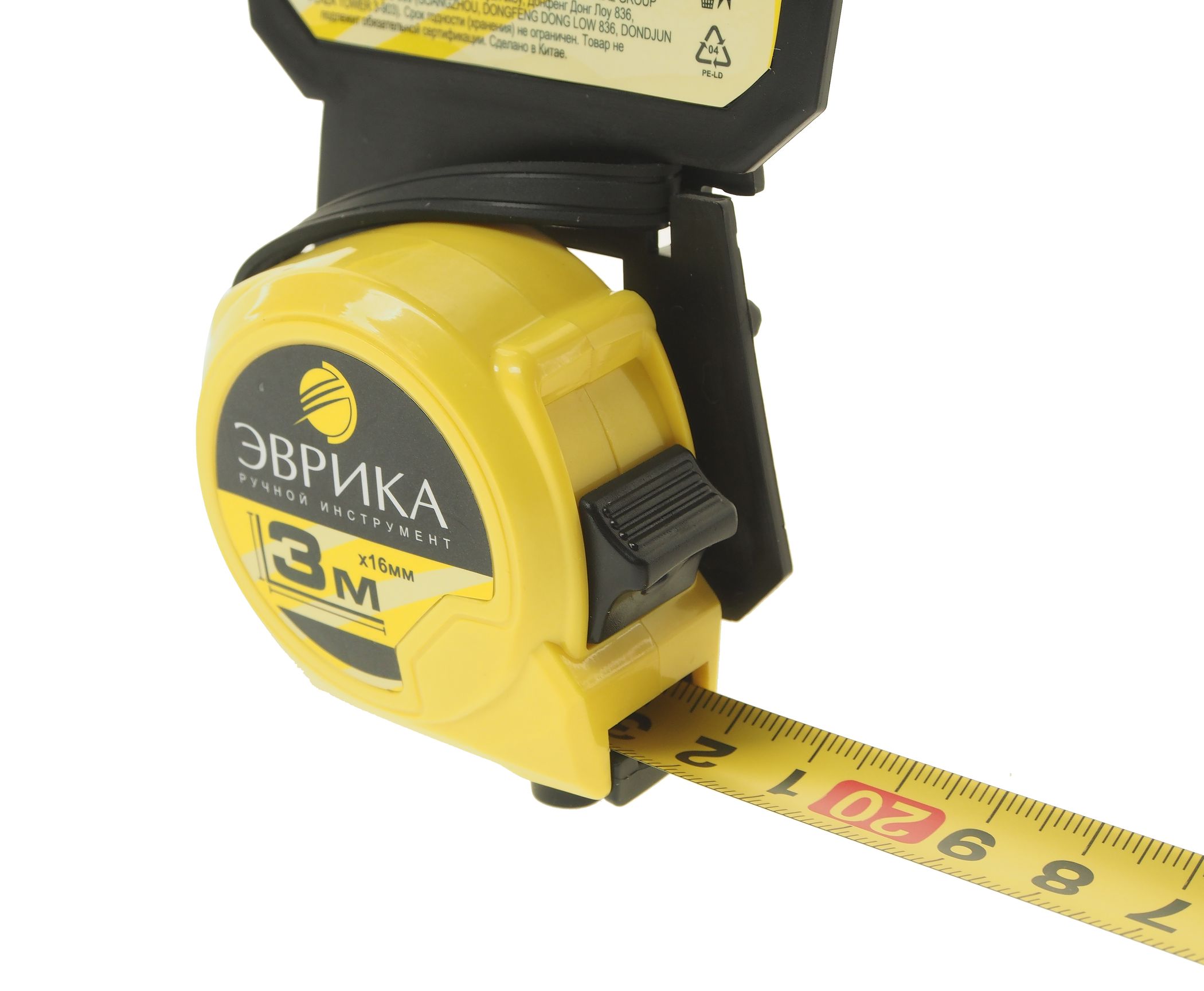 Рулетка ER-04103 3м 16мм YELLOW пластиковый корпус, фиксатор, держатель ЭВРИКА/1/12/120 NEW