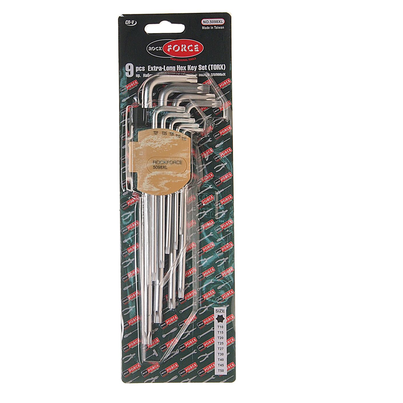 Набор ключей TORX  RF-5098XL: экстрадлинных Т10-Т50 9пр.  на пласт. держат. ROCKFORCE /1/10/50