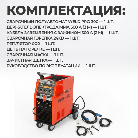 Weld Pro 300 Сварочный аппарат инверторный 300A, 380В, MIG/MAG/MMA/Lift TIG с горелкой 24AK