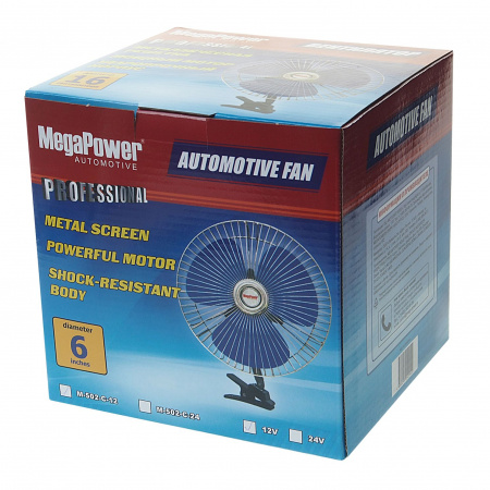 Вентилятор M-502C 16см (6") с решеткой металл на прищепке 12V MEGAPOWER /1/12 HIT