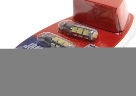 Автолампа T10W (W2,1x9,5d) 13 SMD 5050 WHITE блистер с тестером (2 шт) 6000K 260лм   12V MEGAPOWER /1 /25
