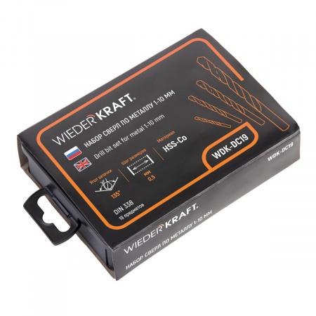 WDK-DC19 Набор сверл по металлу 1-10 мм, шаг 0.5 мм, HSS-Co, 19 предметов, металлический кейс