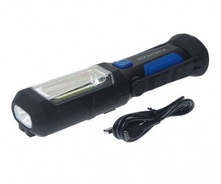 Лампа светодиодная RF-L02 аккумуляторная (4W COB+1W,2 магнита,крючок,180гр.,250Lm,2000mAh,зарядка12V,время раб.5ч,время заряд.3ч)ROCKFORCE /1