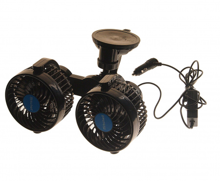 Вентилятор HX-707 13см (5") 12V (7.5W) диммер, на вакуумной присоске, двойной, с регулируемыми углами обдува 360° black/blue MITCHELL 1/18