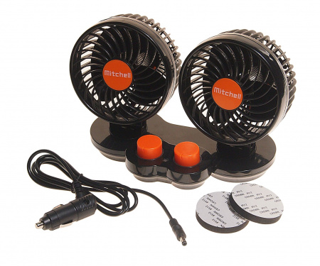 Вентилятор HX-308 12см (4.5") 24V (13W) двойной, с регулируемыми углами обдува black/orange MITCHELL 1/24
