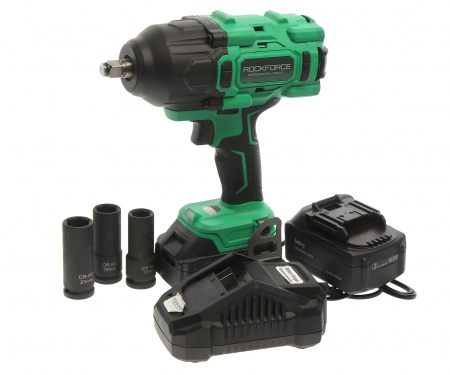 Гайковерт RF-WT02F1161 ударный аккумул. 1/2",головки17,19,21мм(2 БАТАРЕИ,20V,5.0AH LI-ION,1550об/мин,3 реж.усилия:130,400,1356Нм)в кейсе ROCKFORCE/1/4