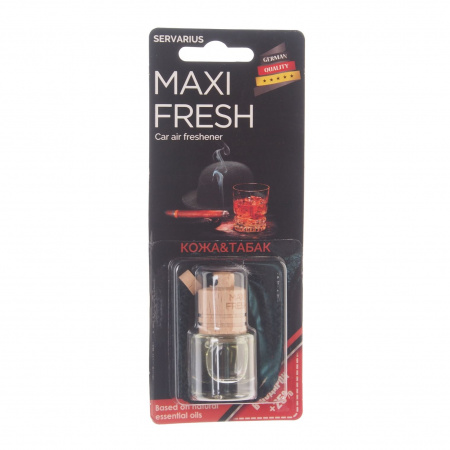 Ароматизатор воздуха HMF-41 MAXI FRESH (кожа и табак) жидкостный подвесной, деревянная крышка 5мл /1/64