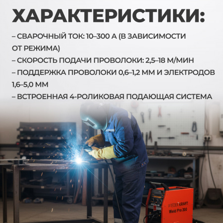 Weld Pro 300 Сварочный аппарат инверторный 300A, 380В, MIG/MAG/MMA/Lift TIG с горелкой 24AK