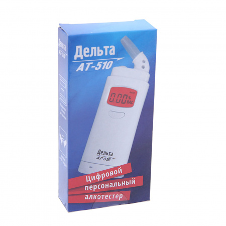 Алкотестер AT510 портативный (0,00-2,00 промилле) ЖК-дисплей, сменные мундштуки, звуковой индикатор ДЕЛЬТА /1/100